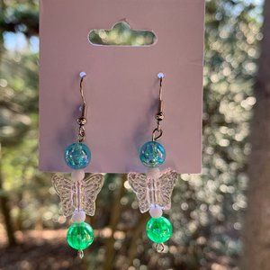 Handmade Beaded Y2K Pink Butterfly Earrings